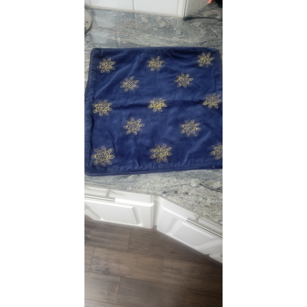 Vintage Set 4 Navy Blue Velvet Embroidered Covers 20x20 Decorative